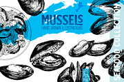 Mussels. Seafood menu illustrations, a Food Illustration by Alena Kaz (Thumbnail 1 of 4)