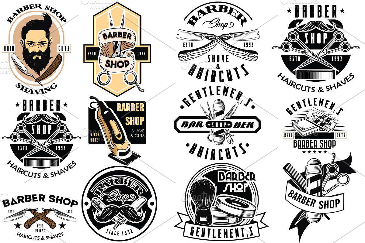 barber shop logo vintage bundle, a Branding & Logo Template by Amazing crafter
