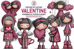 Whimsical Cupid Valentine Clipart, an Illustration by cherrydesign