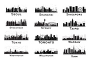 60 City Skyline Silhouettes Set, an Illustration by Booblgum (Thumbnail 6 of 10)