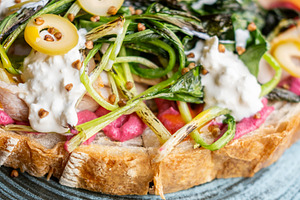 Appetizing lunch portion dish sandwich plate green, a Food & Drink Photo by Photo Drive Studio