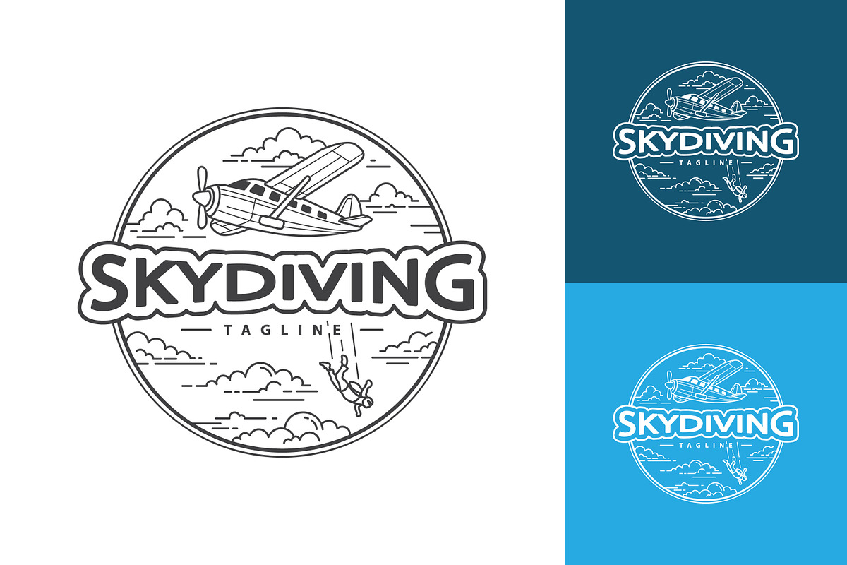 Skydiving Logo with Airplane, a Branding & Logo Template by Saba Vector