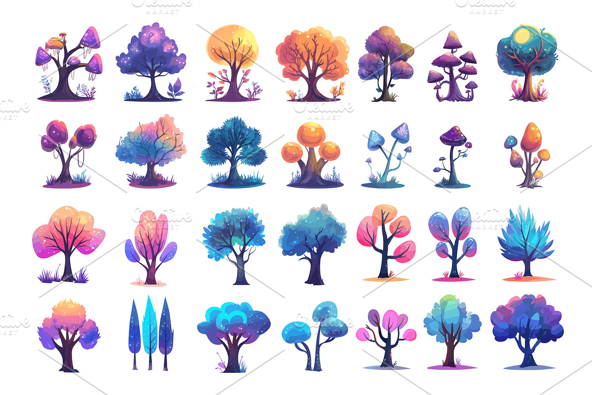 Cartoon magic trees. Fantasy, an Illustration by Stock-Smart-Start
