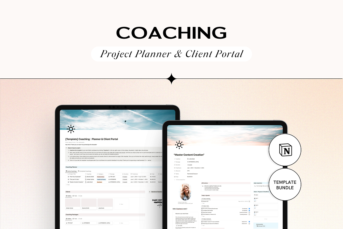 Notion Template Coaching Planner, a Stationery Template by TheCoastlineStudio (Photo 1 of 10)
