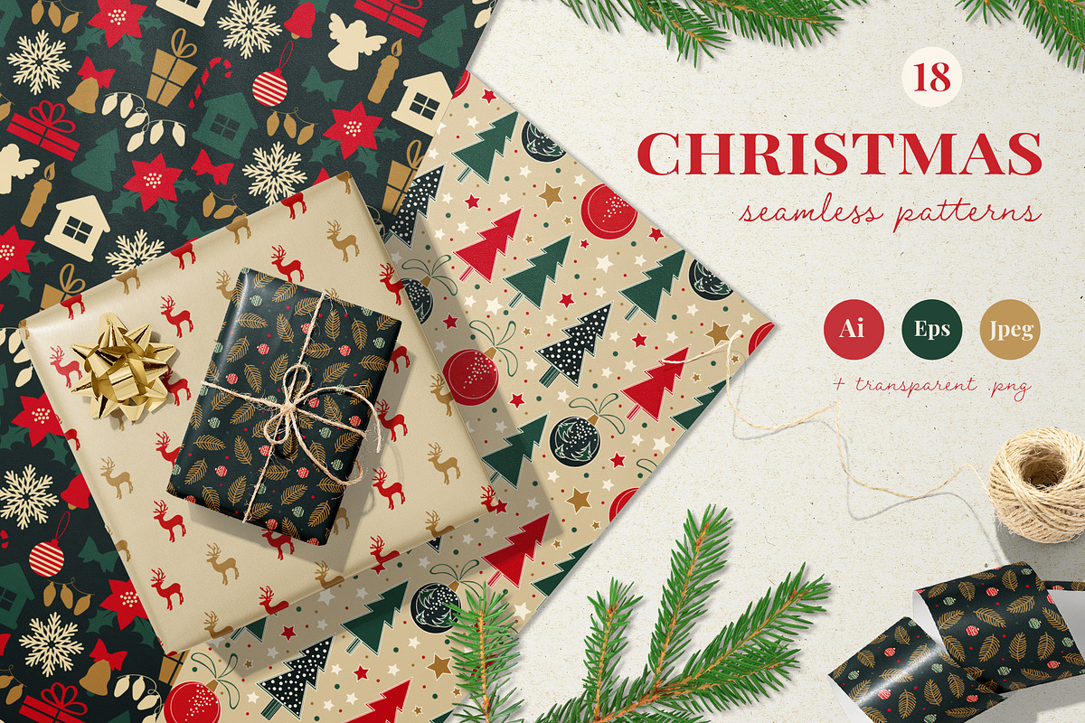 Christmas seamless patterns, a Pattern Graphic by JuliaBadeeva (Photo 1 of 7)