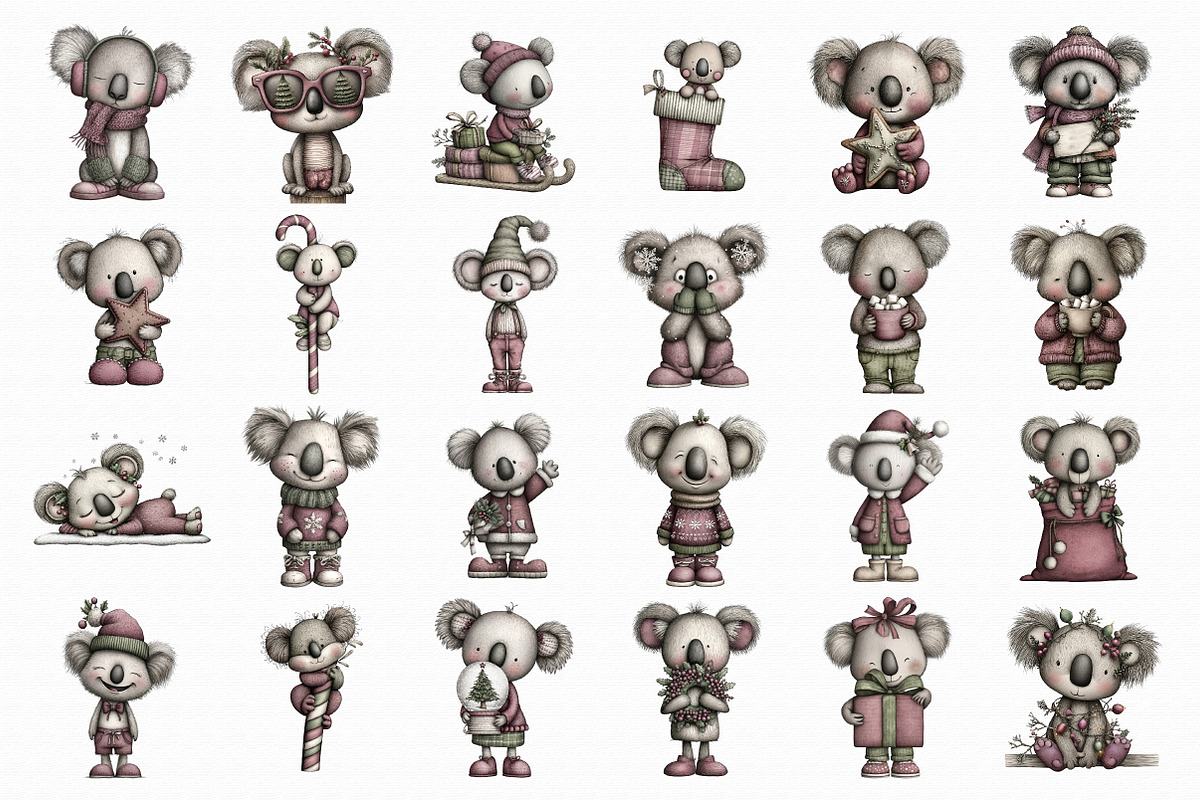 Funny Christmas Koala Clipart Bundle, an Illustration by Libby Wishes (Photo 2 of 6)