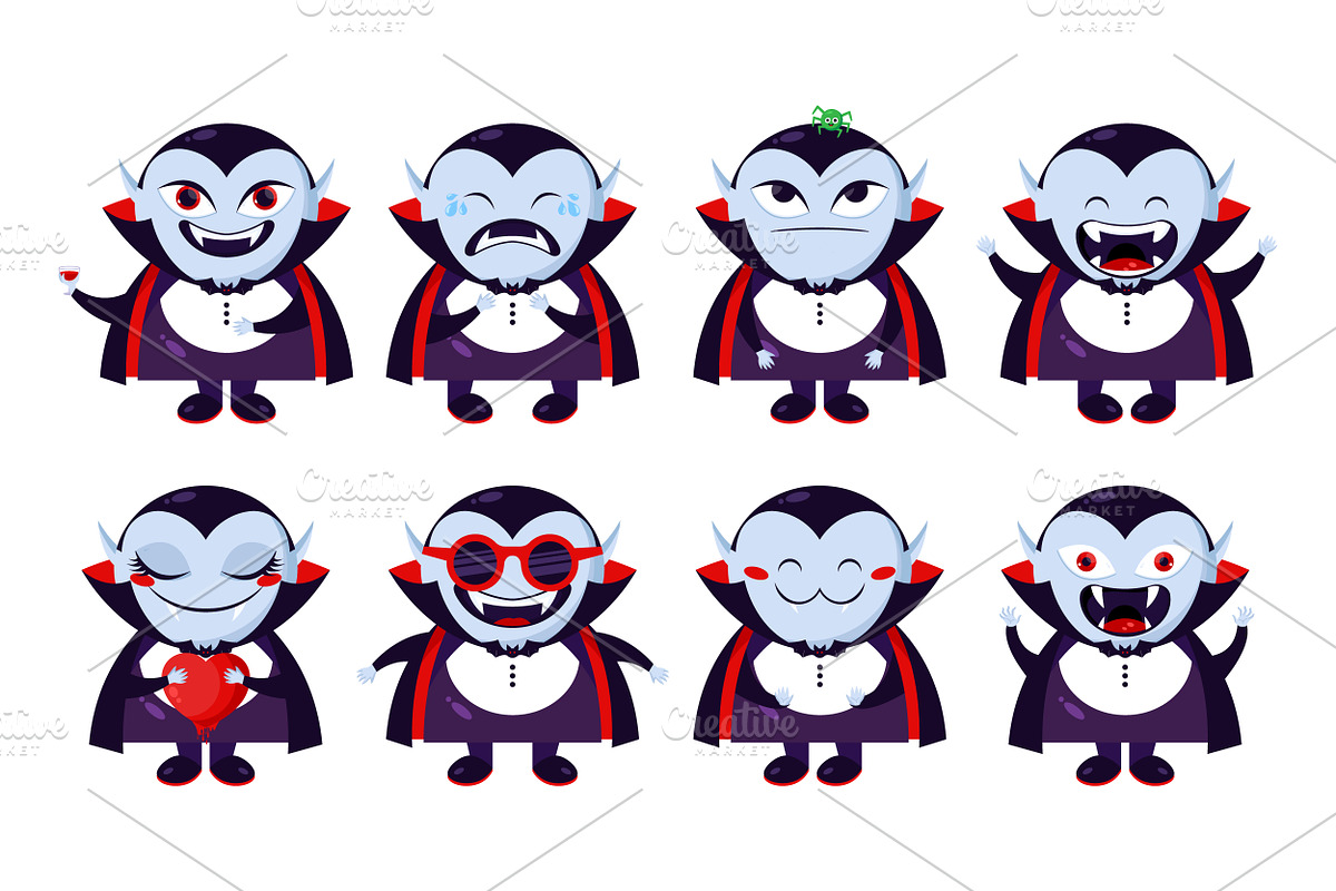 Cartoon Dracula Vampire Icon Set, an Emoji Icon by PsychocheArt (Photo 1 of 5)
