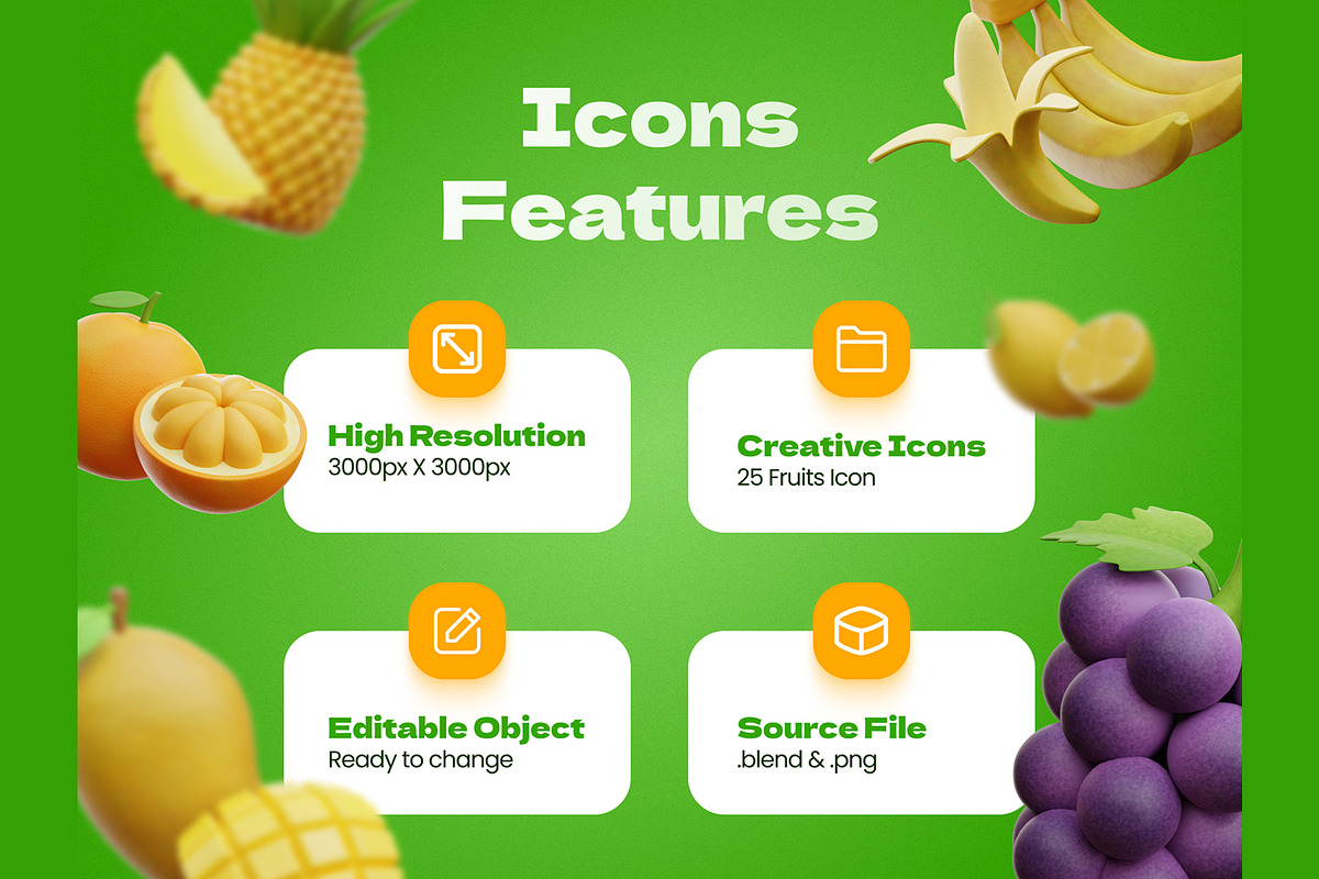 Fruits 3D Icons, an Object 3D Model by Rakata Studio (Photo 2 of 6)
