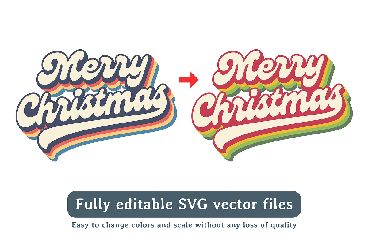 Retro Christmas Typography, a Seasonal Illustration by Kusumaillustration (Photo 2 of 7)