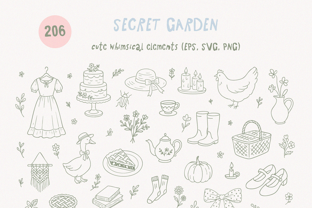 SECRET GARDEN - Cottagecore line art, a Seasonal Illustration by Madiwaso (Photo 3 of 10)