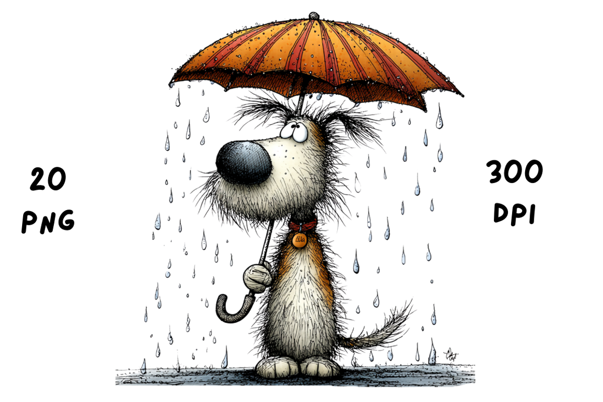 Whimsical Rainy Dog Clipart, an Animal Illustration by GiraffeCreative (Photo 2 of 20)