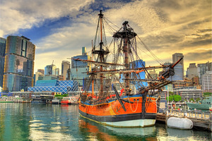 Vintage sailing ships in sydney harbour australia stock photo containing blue, a Transportation Photo by Leonid Andronov