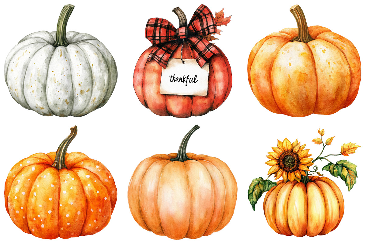 Watercolor Fall Pumpkin Clipart, an Illustration by Craft Nest (Photo 3 of 6)