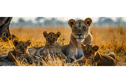 Lioness and her cub child resting in, an Animal Photo by Neirfy