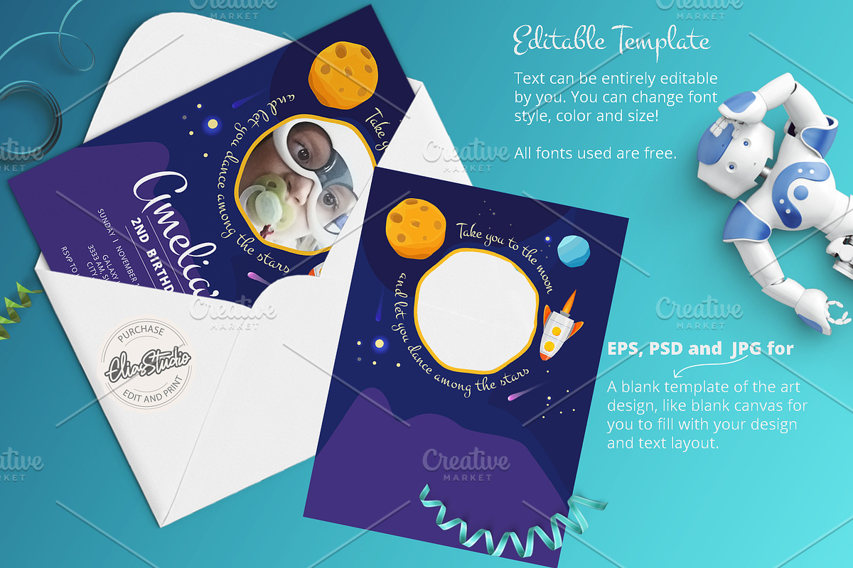 Space Birthday Invitation, an Invitation Template by El-Studio (Photo 2 of 2)