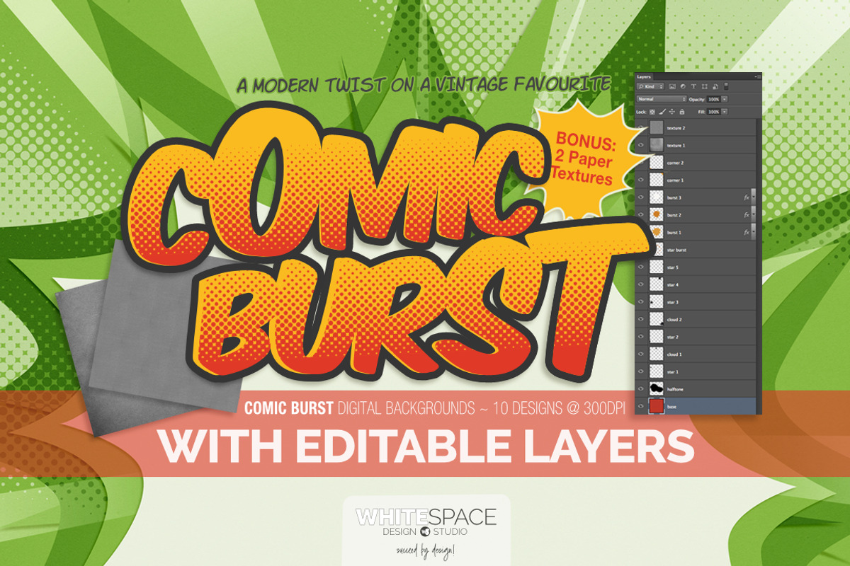 Comic Burst: layered PSD backgrounds, a Templates & Theme by WhiteSpace Design Studio (Photo 1 of 5)