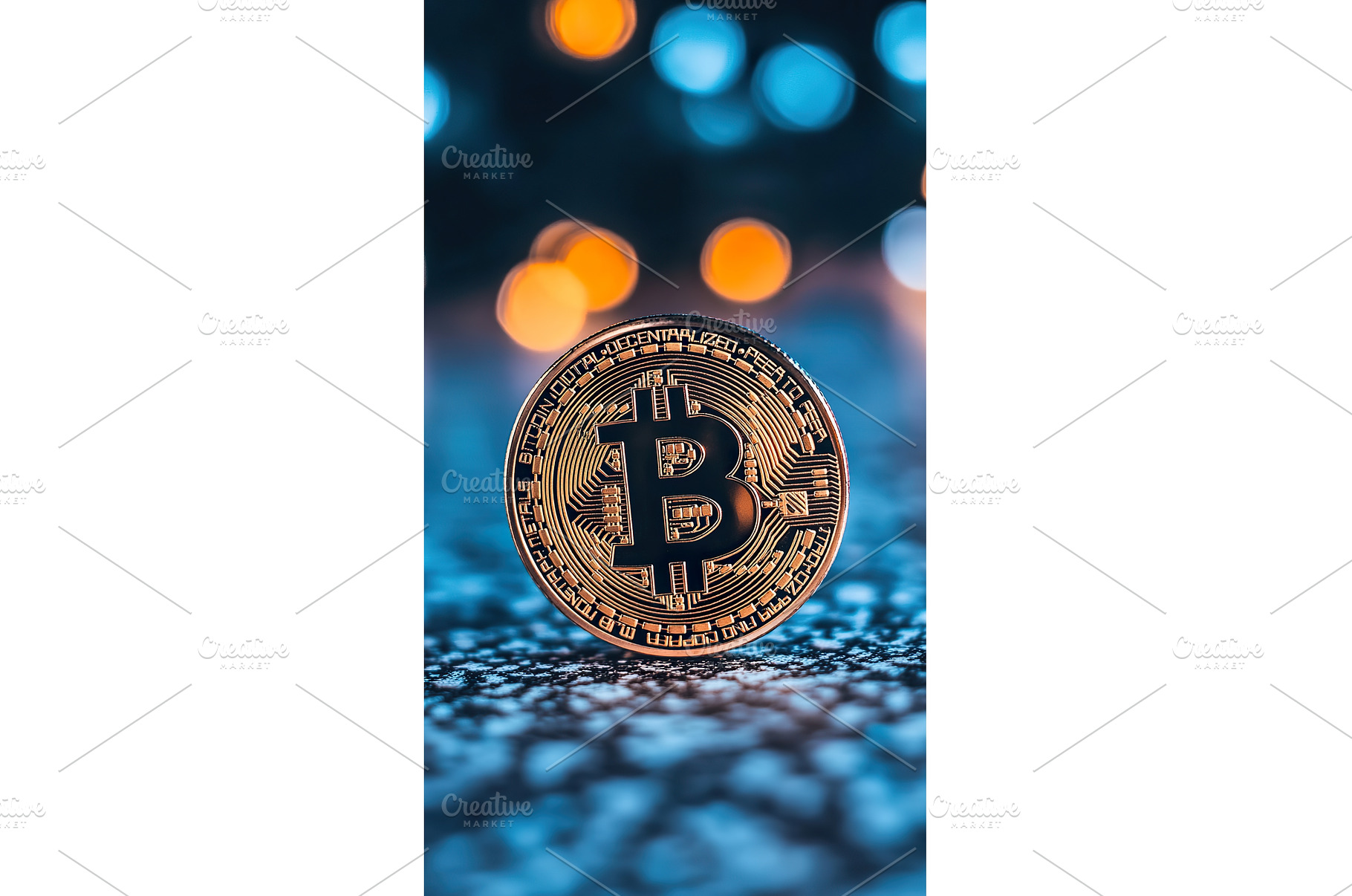 Bitcoin coin on blurred blue and, a Business Photo by Lermont51
