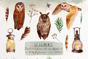 Owls and lanterns.Watercolor clipart, a Decorative Illustration by a_ptichkina (Thumbnail 2 of 7)