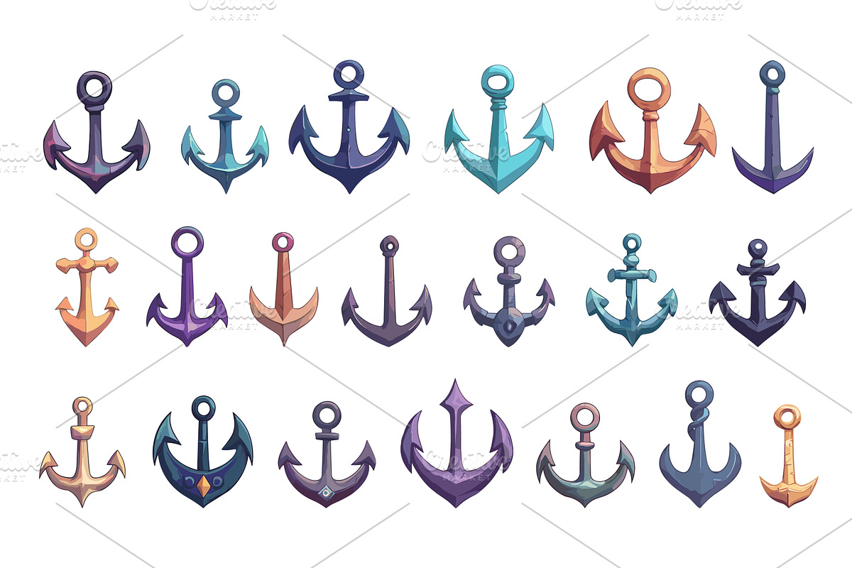 Cartoon anchors. Isolated anchor, an Object Illustration by Valerie Bodnar