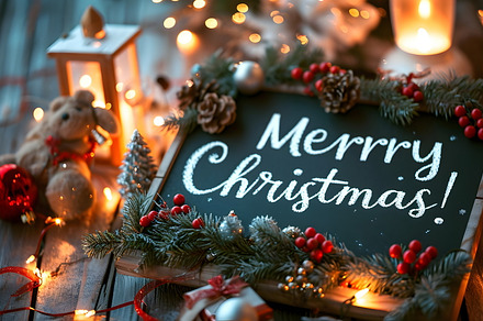 A festive Christmas setting with glowing lights, a teddy bear, b, a Holiday Photo by Mashimara