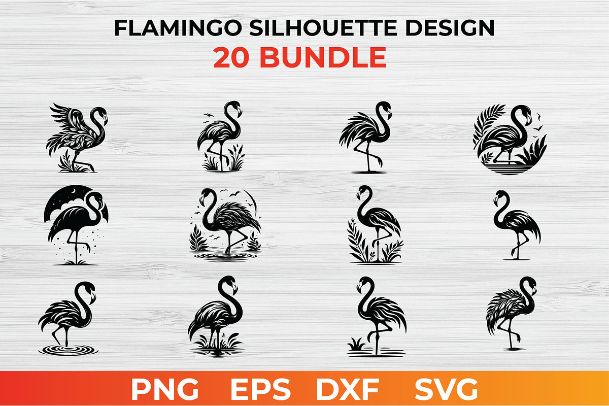 Flamingo Silhouette Design bundle, an Animal Illustration by bossdesigner (Photo 1 of 3)