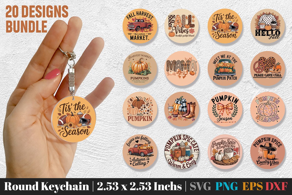 Fall Round Keychain SVG PNG Bundle, an Illustration by Actual Pixel (Photo 1 of 20)