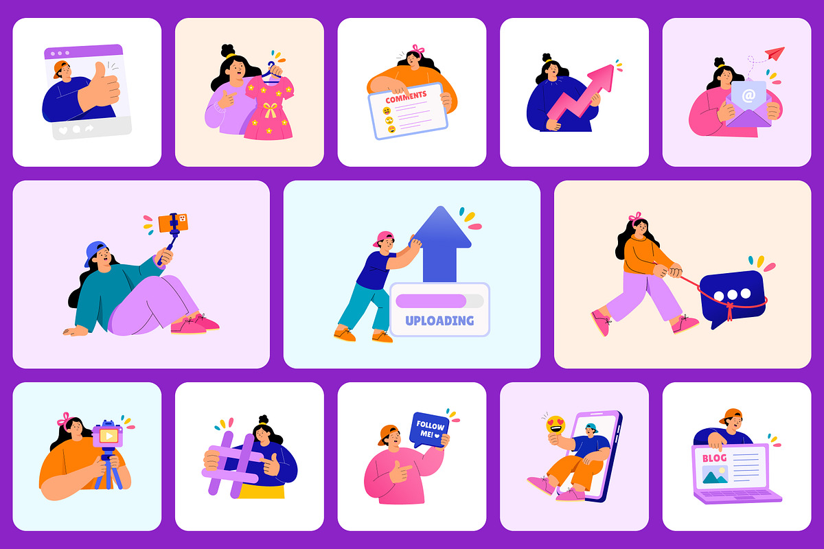 70 Social Media Flat Stickers, a Person Illustration by Creative Stall (Photo 8 of 11)