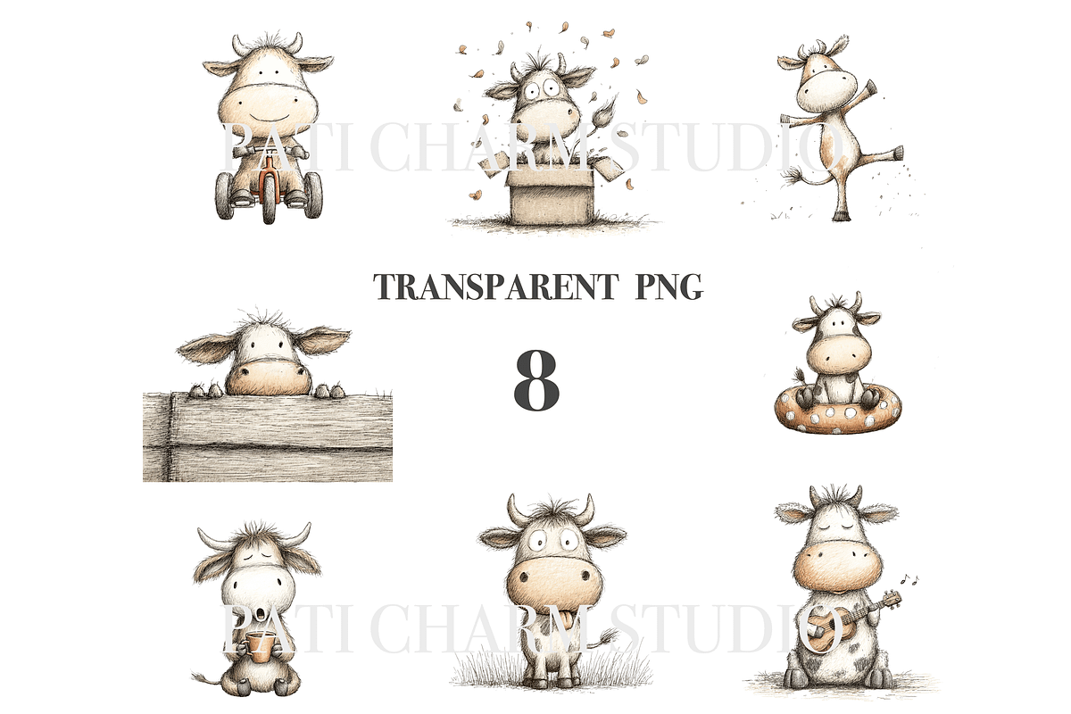 8 Cute Cow Clipart, an Animal Illustration by Pati Charm Studio (Photo 3 of 8)