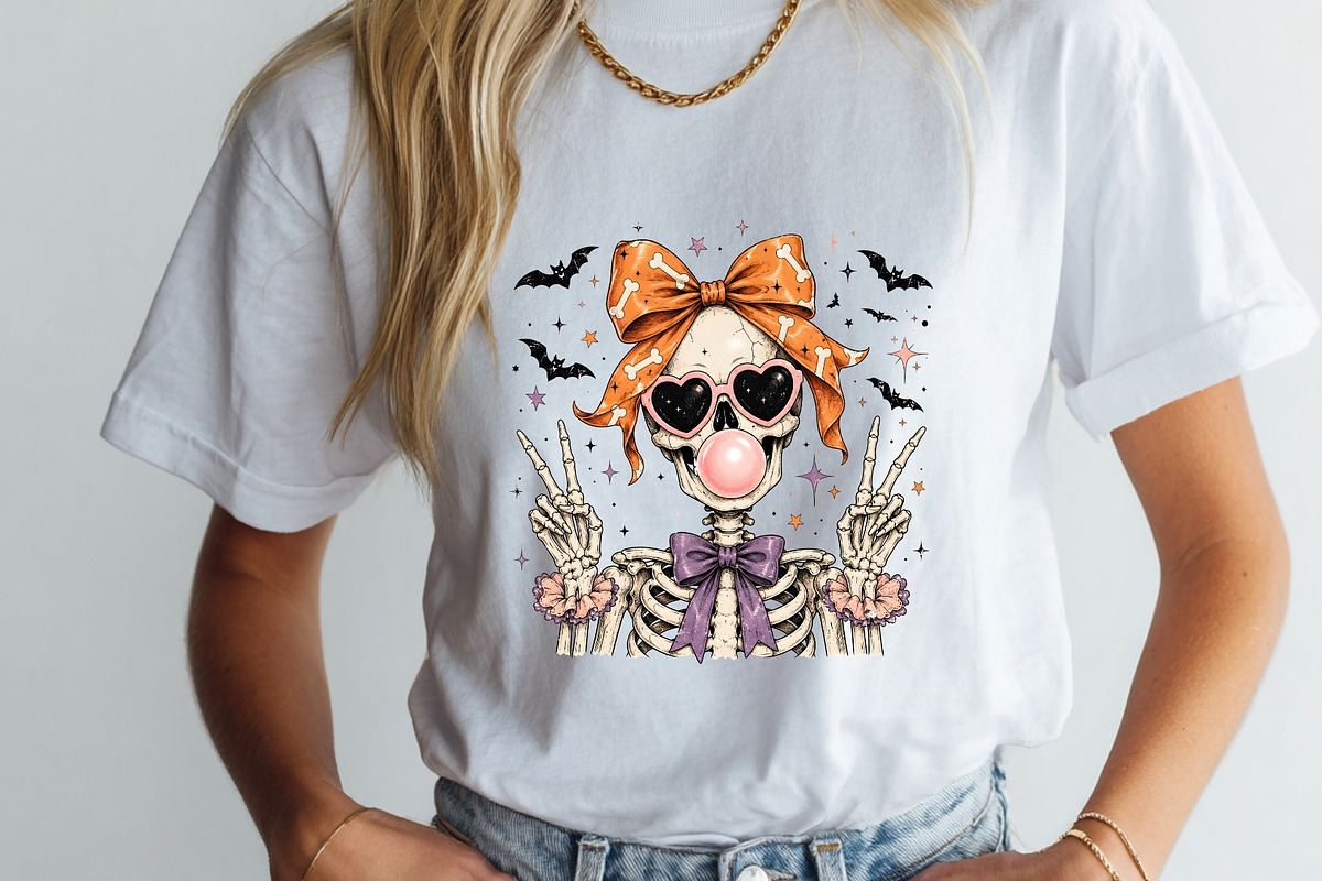 Halloween Skeleton PNG Coquette Bow, a Seasonal Illustration by SugarCloudStudioArt (Photo 3 of 6)