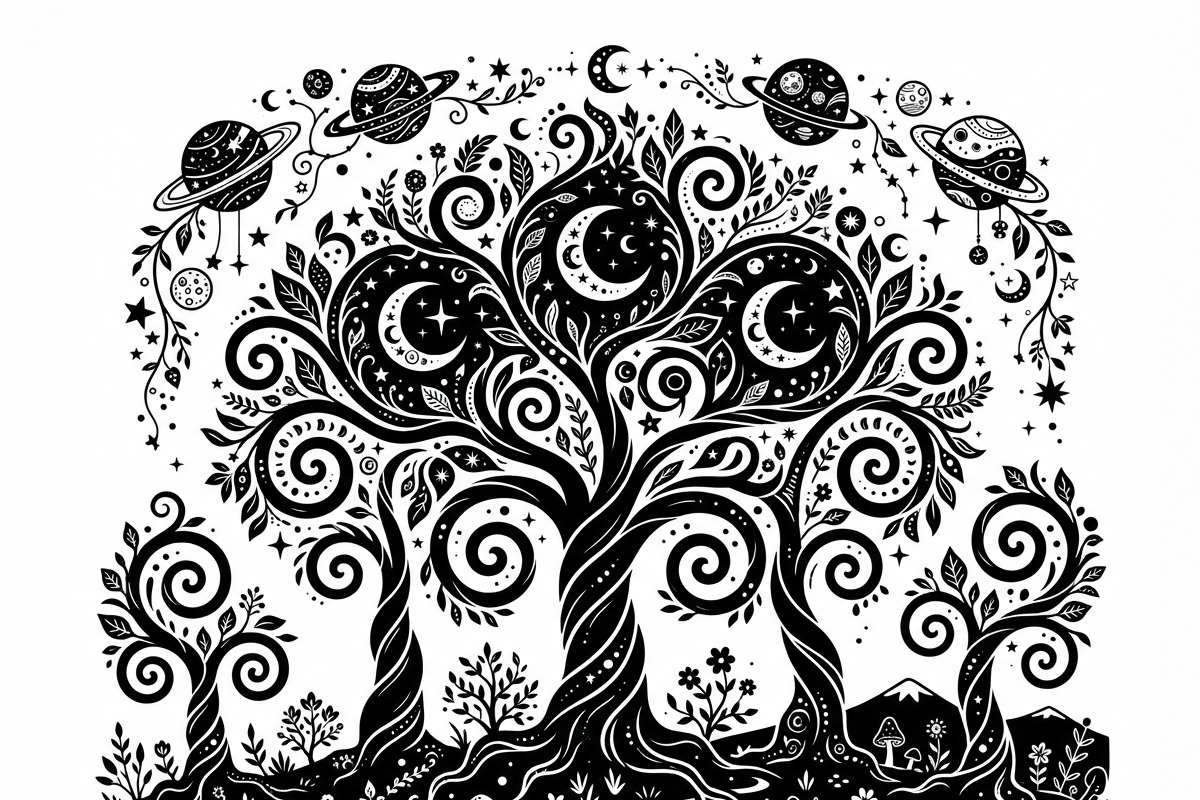 50 Mystical Galaxy Forest Silhouette, a Technology Illustration by Amazin_art (Photo 20 of 41)
