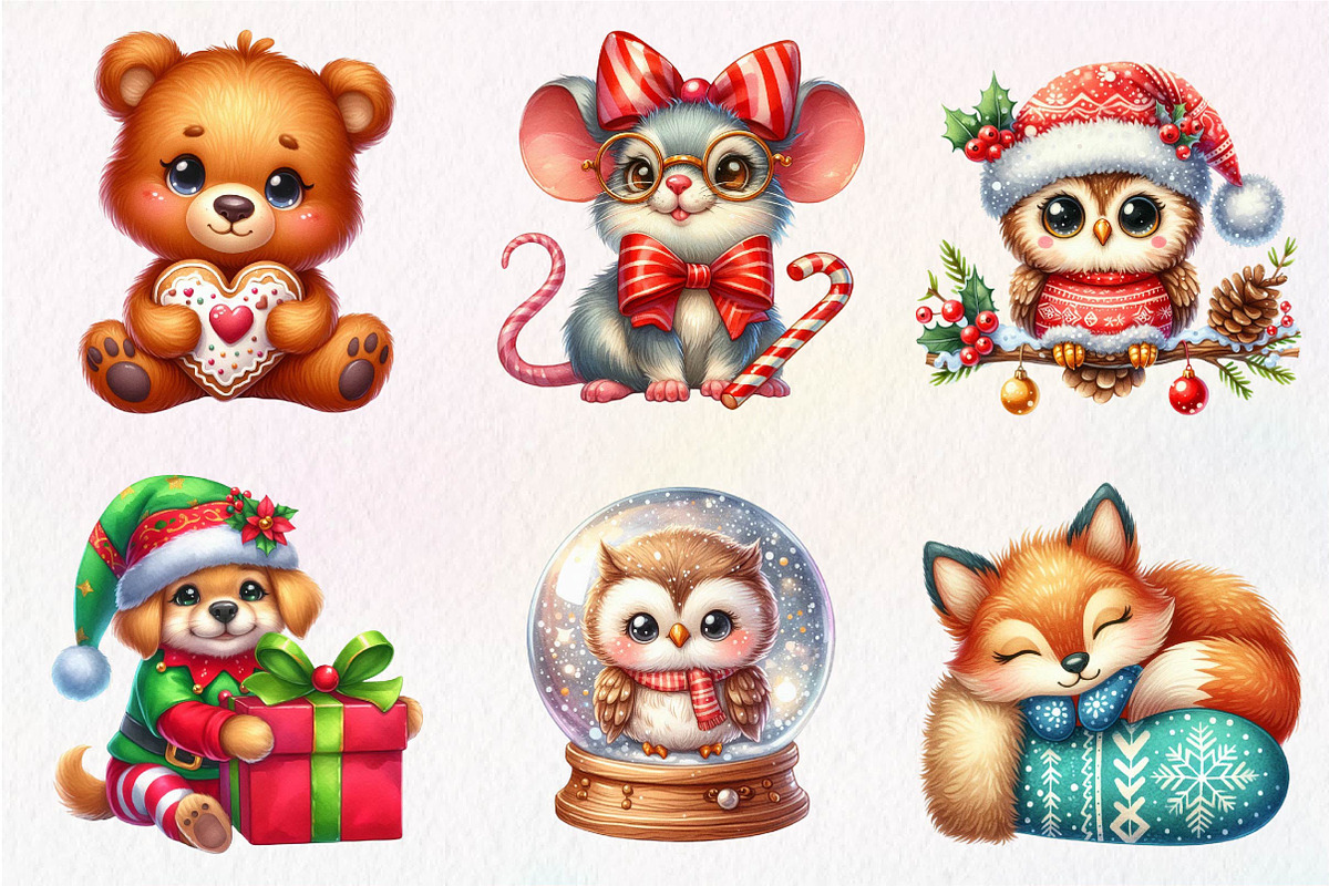 Christmas Cute Animals Clipart PNG, an Illustration by Dream Creation (Photo 2 of 7)