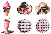 Black and Pink Gingham Summer Clipar, an Illustration by DreamArtGraphic (Thumbnail 2 of 4)