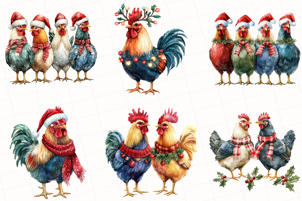 Christmas Chicken Clipart, an Illustration by OK Design (Photo 4 of 5)