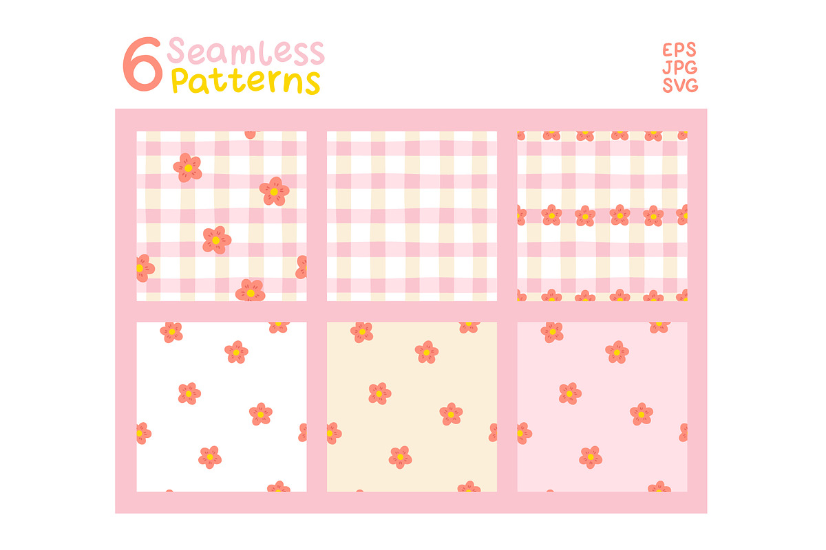 Floral Checkered Seamless Patterns, a Pattern Graphic by Svitlana Kharchuk (Photo 2 of 6)