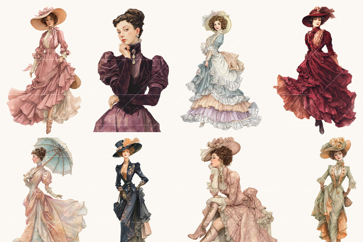 Victorian lady Clipart Bundle, a Person Illustration by BusyDaydesign (Photo 4 of 9)