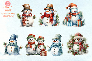 Christmas Snowman Watercolor Clipart