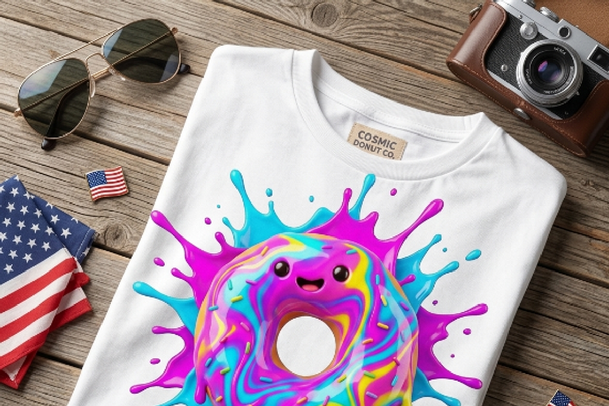 Kawaii Rainbow Donut Splash, a Shirt Mockup by Vector Stall (Photo 7 of 15)