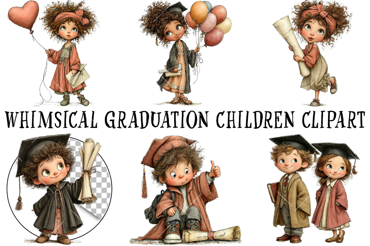 Whimsical Graduation Children Clipar, an Illustration by OK Design (Photo 2 of 6)
