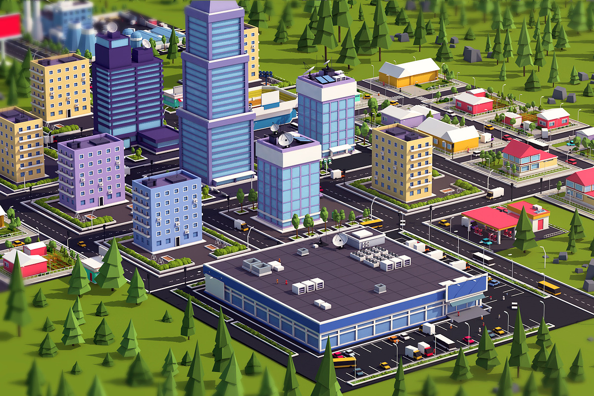 Cartoon Low Poly Town City Pack, an Environmental 3D Model by Anton Moek (Photo 5 of 11)