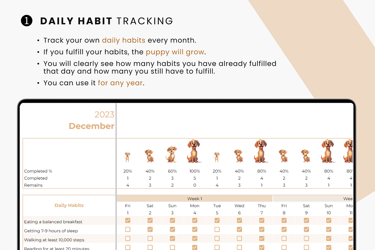 Habit Tracker Template | Dogs, a Templates & Theme by MondaySpark (Photo 2 of 6)