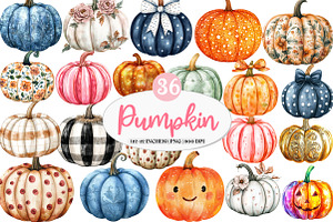 Pumpkin with Pattern Clipart, an Illustration by Watercolor design