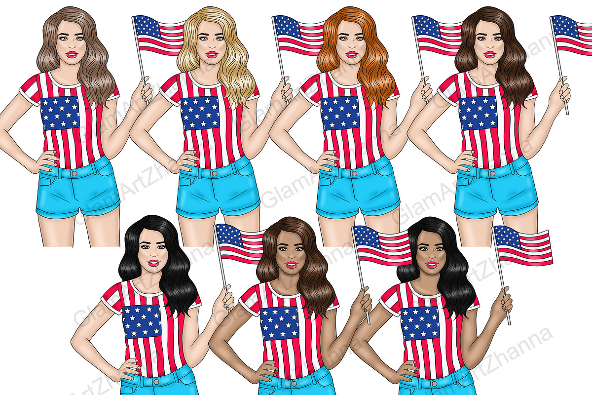4th of July Girls Clipart, a Seasonal Illustration by GlamArtZhanna (Photo 3 of 5)