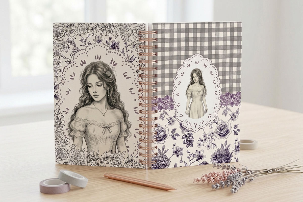 Vintage Portrait Notebook Covers PNG, a Decorative Illustration by Pink_bloom (Photo 5 of 13)