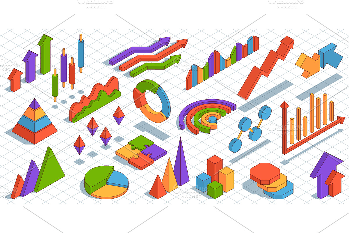 Isometric business graphs, an Illustration by YummyBuum