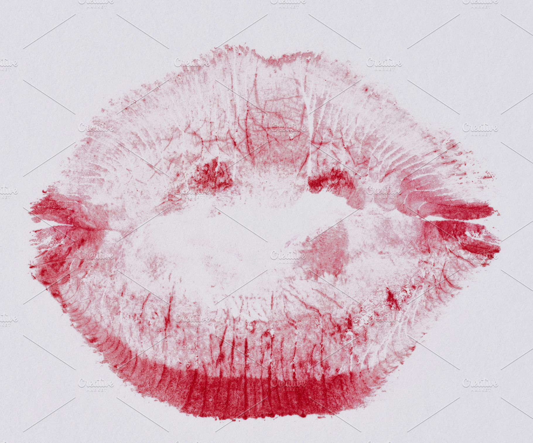 Print of parted lips with red lipstick on white background, an Abstract Photo by ndanko