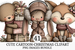 Cute Cartoon-Christmas Clipart Png, an Illustration by Craft Nest