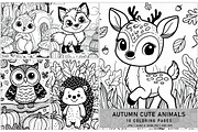 Autumn Cute Animals Coloring Pages, a Seasonal Illustration by Digital Art Creations (Thumbnail 1 of 4)