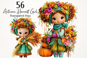 Cute Autumn Harvest Girl PNG Clipart, a Seasonal Illustration by RobertsArt