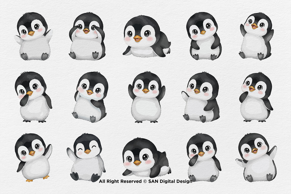 15 Bundle Watercolor Baby Penguin, an Animal Illustration by Morspective (Photo 8 of 8)