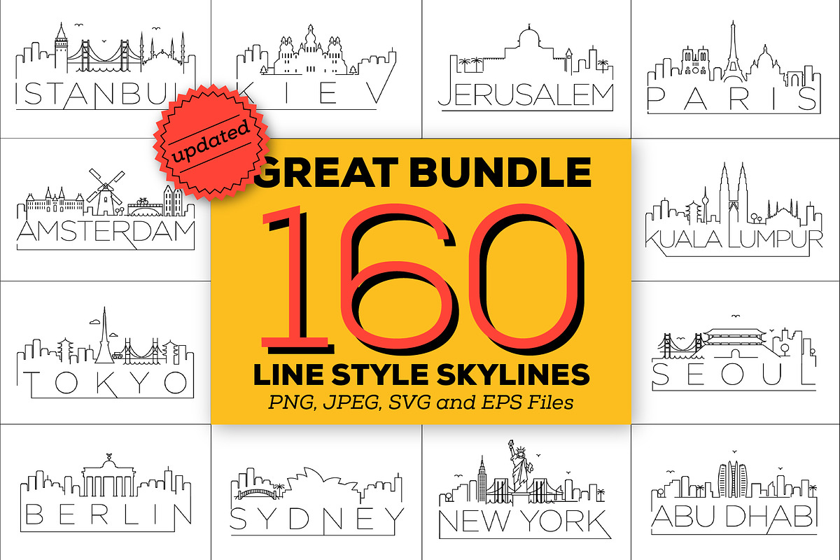 150 - Linear Style City Skylines, an Outline Icon by Kursat Unsal (Photo 1 of 18)